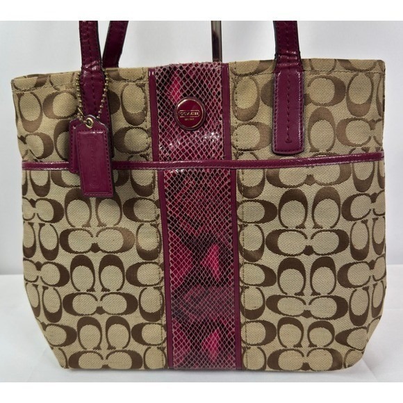 Y2k Coach Signature Python Stripe‎ Tote Bag Raspberry - Picture 2 of 14